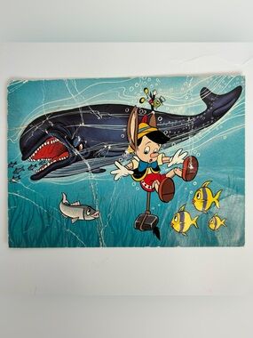 Vintage Walt Disney Pinocchio & Monstro Printed Lithograph German Postcard